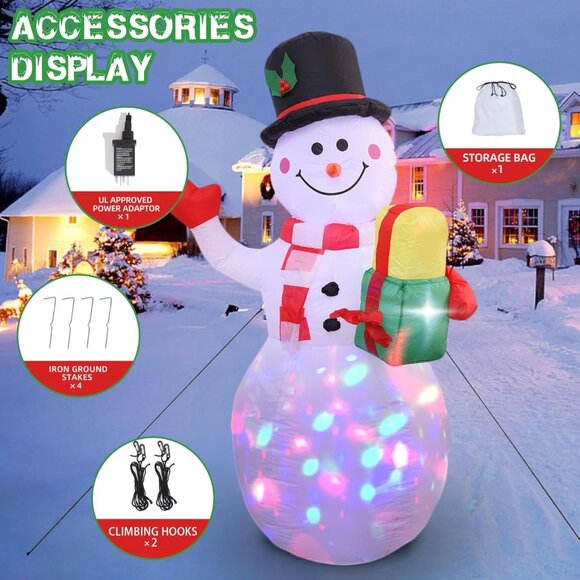 5FT Inflatable Snowman with Rotating LED Lights for Christmas Yard Decor - Picture 4 of 6